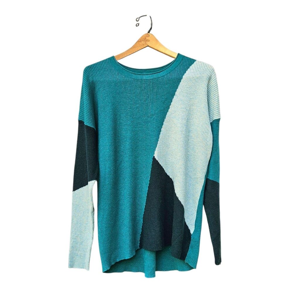 Smartwool Teal Green Merino Wool Blend Colorblock Sweater Size XL